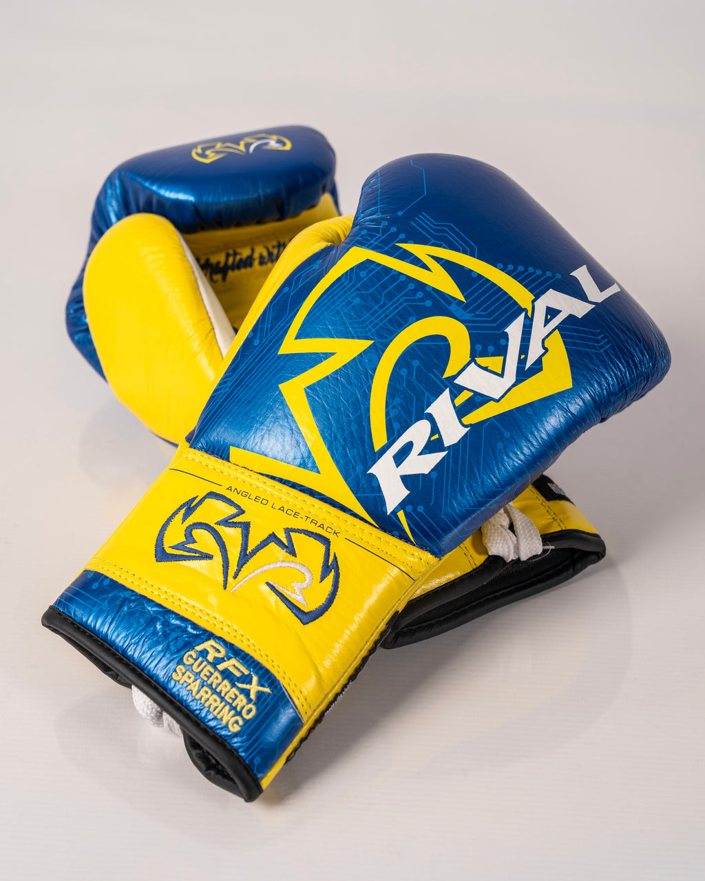 Rival RFX-Guerrero HDE-F P4P Edition Lace Up Sparring Gloves - Blue / Yellow - 14oz