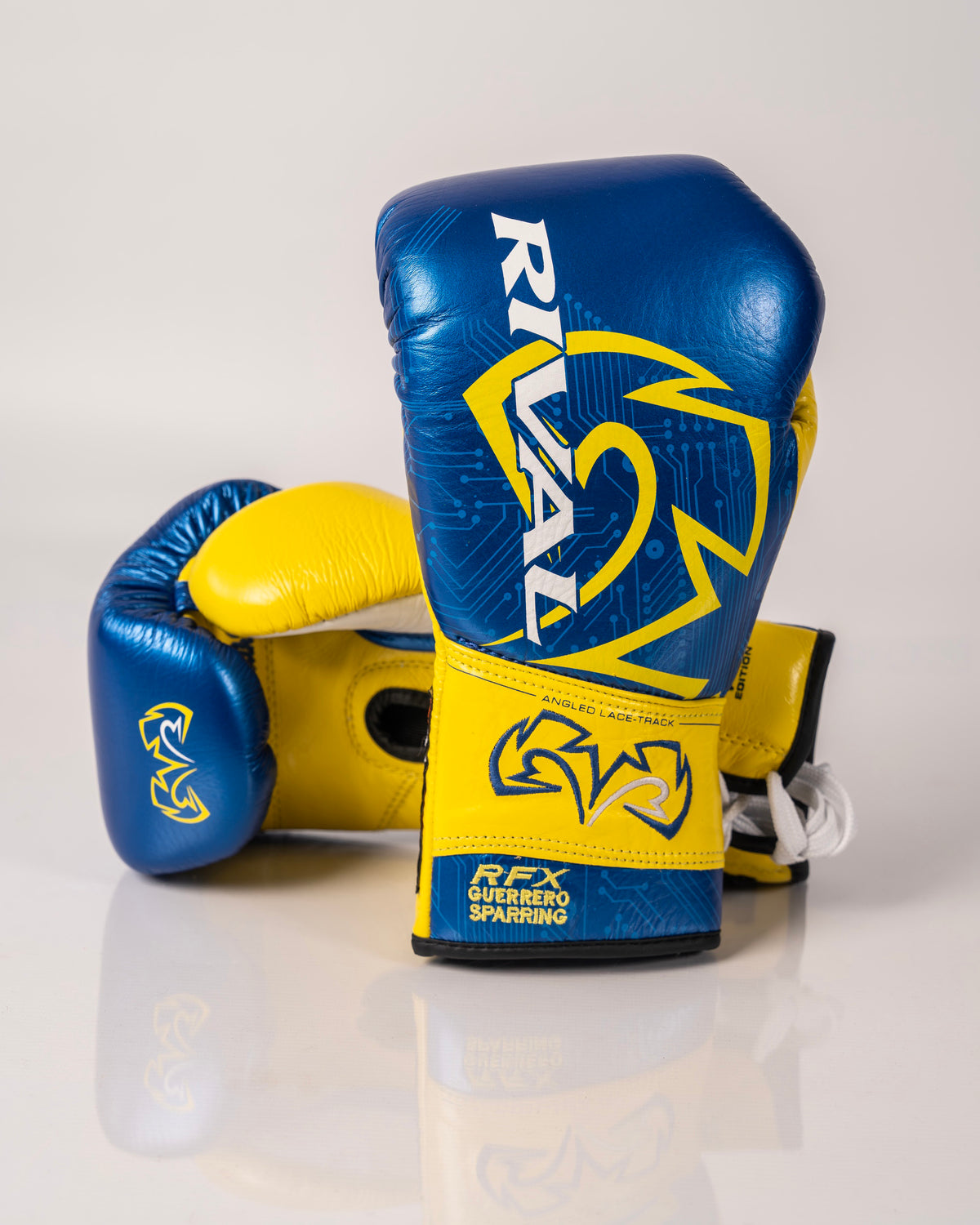 Rival RFX-Guerrero HDE-F P4P Edition Lace Up Sparring Gloves - Blue / Yellow - 14oz