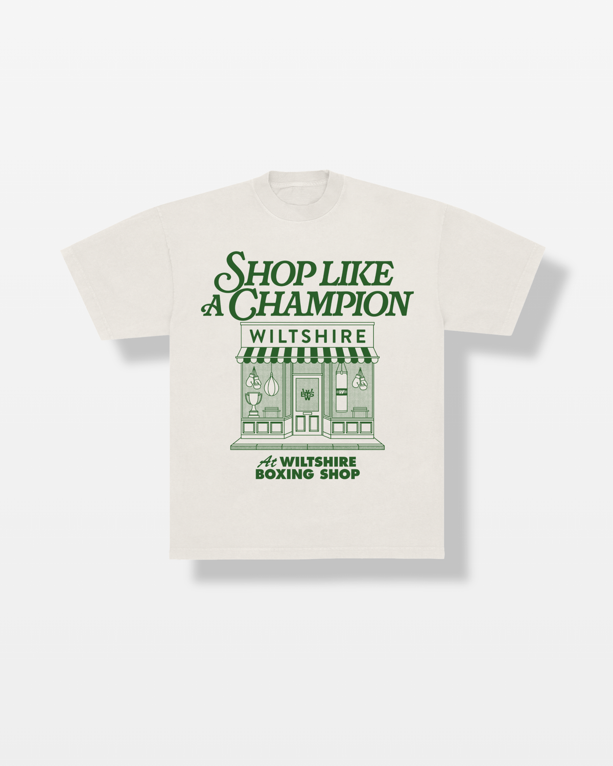 Wiltshire Boxing Shop 'Shop Like A Champion' Oversized Unisex T-Shirt - Ecru